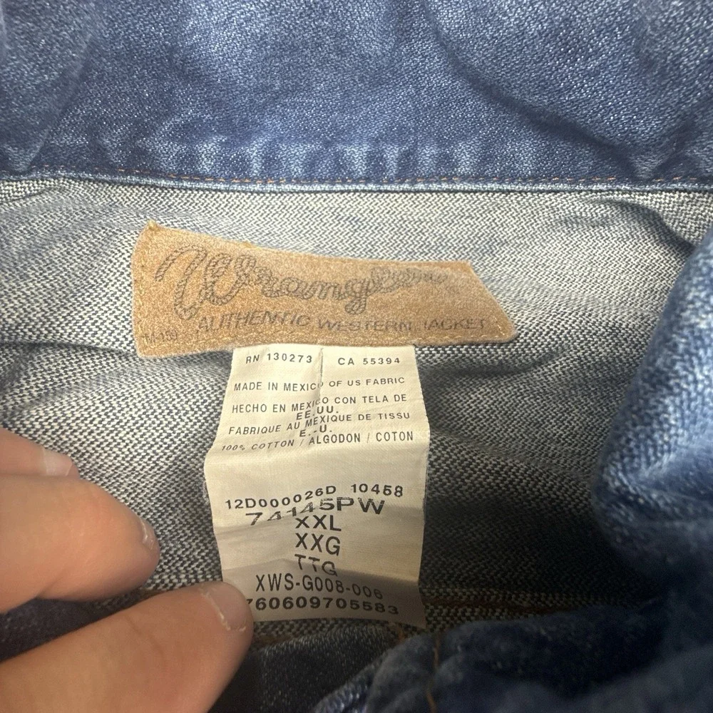 VTG Wrangler Jacket Mens 2XL XXL Jean Jacket Trucker Work Blue Button Distressed